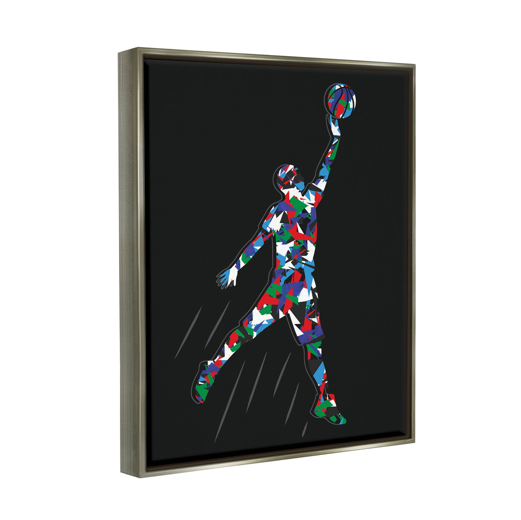 Stupell Industries Basketball Player Abstract Pattern Graphic Art Luster Gray Floating Framed Canvas Print Wall Art, Design by Arrolynn Weiderhold