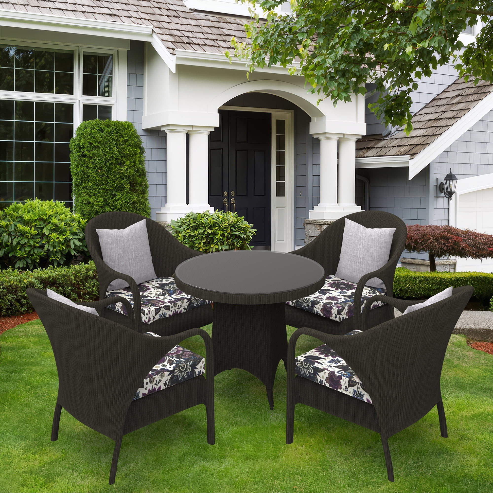 PYPUMSA Outdoor Chair Seat Pads Cushions Set of 4 for Patio Furniture, Water-Resistant Patio Chair Cushions with Ties, High Density Foam Outdoor Seat Cushion, 18.5" X 16" X 3",Black Flower