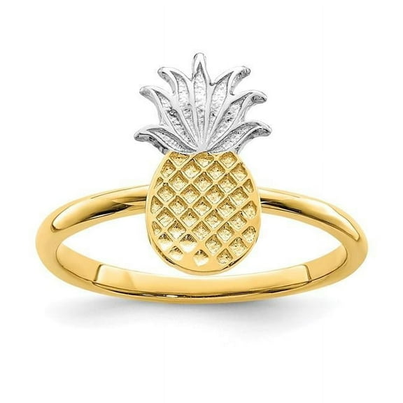 Finest Gold 14K Yellow & Rhodium White Polished Pineapple Ring - Size 7