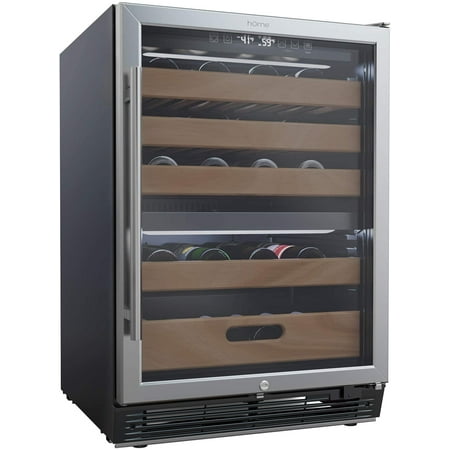 hOmeLabs 43 Bottles High-End Wine Cooler - Free Standing Dual-Zone Mini Fridge and Chiller for Wines with Temperature Control Panel, Stainless Steel Reversible Door Swing and Removable Wood Shelves