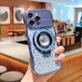thumbnail image 2 of Case for iPhone 12 with Magnetic Ring Stand & Lens Protector, Glitter Leopard Pattern Plated Clear Phone Case [Compatible with MagSafe] Military Grade Shockproof Kickstand Cover, Blue, 2 of 11