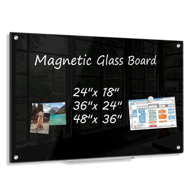 Pizarra Magnetica de Vidrio AMUSIGHT AS GB BLK3624 Templado 91x61 cm con Bandeja y Accesorios