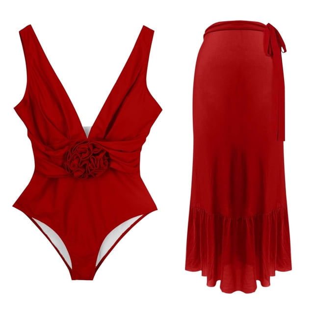 Trajes de baño tankini para mujer Traje de baño de 2 piezas con estampado vintage para mujer Traje de baño conservador Conjunto de falda de playa estampada para mujer