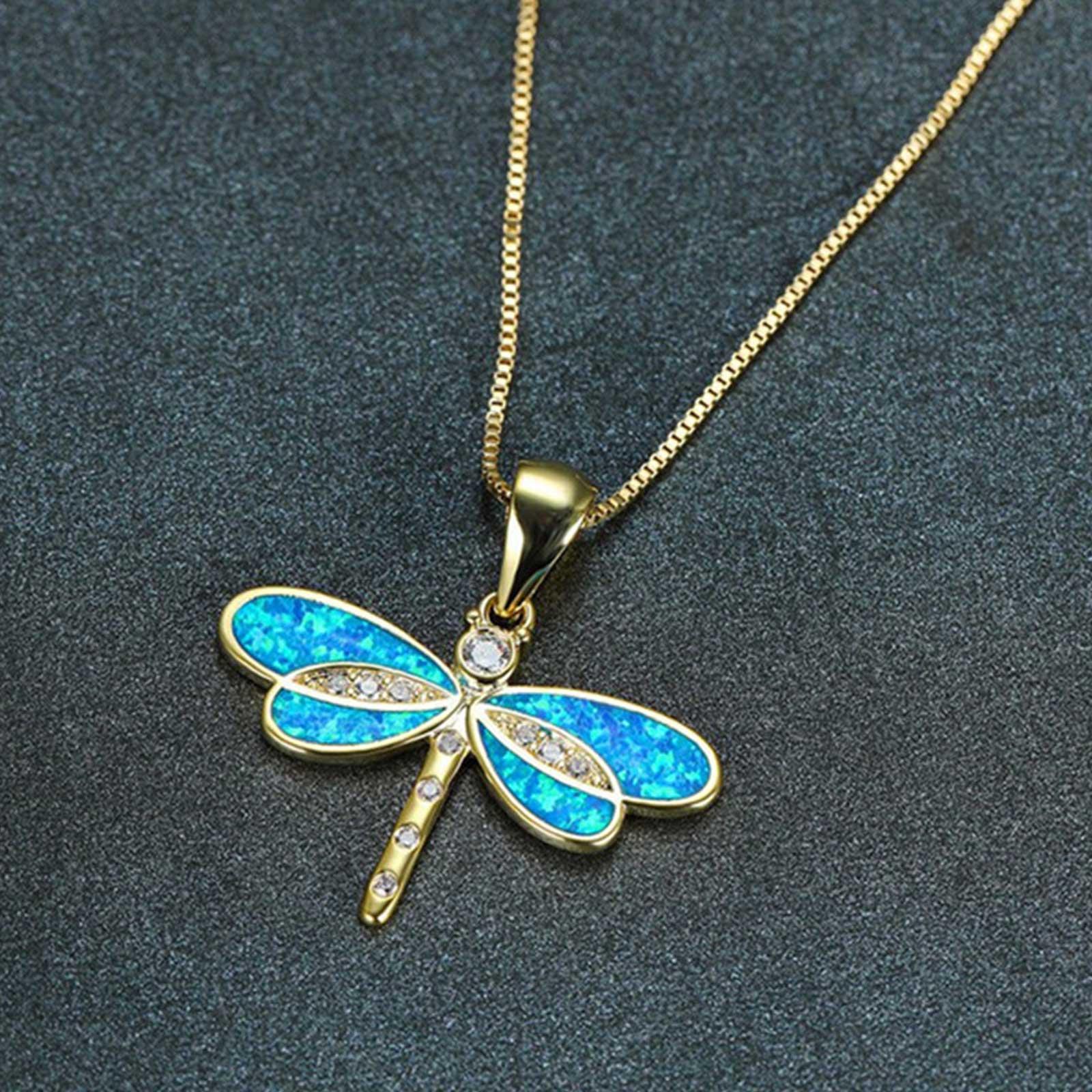 Dragonfly Necklace Pendant Choker For Women Girls Gold Silver White Blue Opal Z0T2 - image 4 of 9