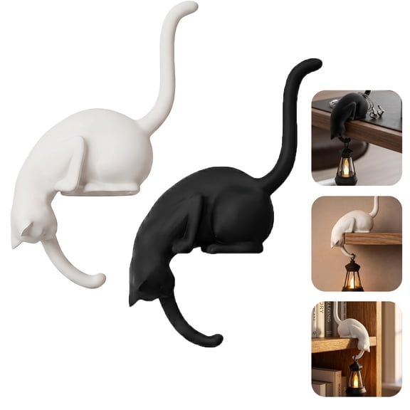 Cat Shelf Hook with Lantern Cat with Lantern Shelf Decor Rustic Farmhouse Wall Hanging Accent Gothic Cat Decor Playful Whimsical Black Cat Art Entryway Wall Hook All Room Accessories Cat Lover Gift