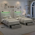 thumbnail image 6 of SIBEDS LED Bed Frame with Drawer Pockets and Linen Upholstered Cream Wingback Headboard, Twin, 6 of 6