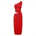 thumbnail image 3 of Women's 2025 Summer Two Piece Skirt Set One Shoulder Sleeveless Ruched Bodycon Maxi Skirts, 3 of 4