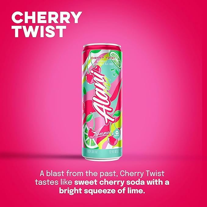 New Alani Energy Drinks Cherry Twist Low - Calorie, Zero Suger, Energy Boost Drinks 12 oz (6 Pack)