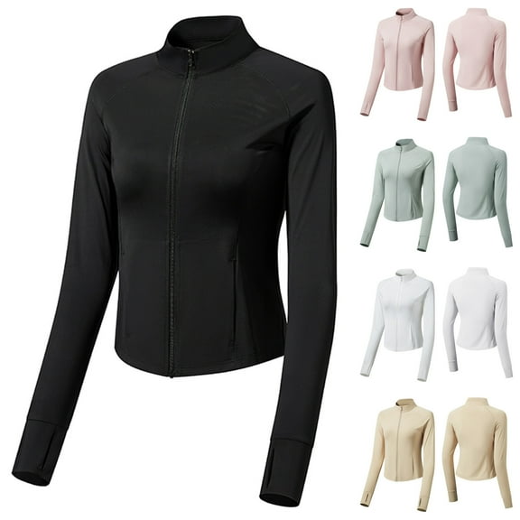 Bovxnpu Women's Long Sleeve Sun Protection Shirts, Lightweight Womens Activewear Breathable Sunscreen Hoodie Workout Tops, Woman Casual Sports Zipper Sun-proof High Elastic Coat M