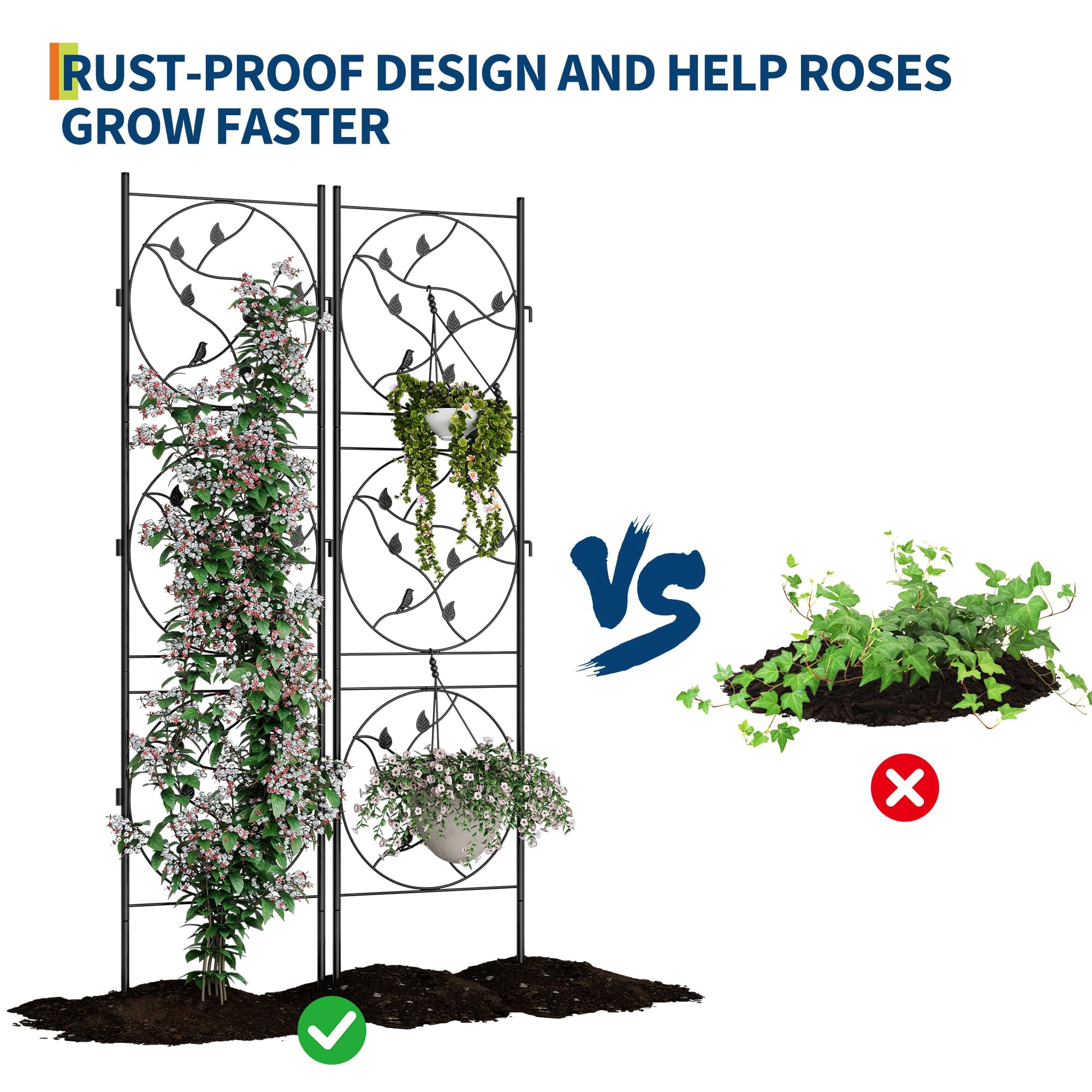 2 Pack Panels No Dig Dog Fence Outdoor - 66.9 in Tall Rustproof Animal Barrier with Gate, Decorative Garden Fence Panels for Yard Border, Patio（66.9 x 19.48 inch）