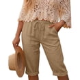 thumbnail image 4 of Wlynlyn Capri Pants for Women Casual Wide Leg Capris Solid Color Flowy Waisted Drawstring Summer Linen Pants with Pockets, 4 of 7