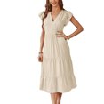 thumbnail image 1 of Vestido midi ANGGREK con cuello en V para mujer Viscosa suave transpirable, 1 of 6