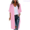 thumbnail image 2 of Lixiuxyad ‌Women's Long Chiffon Cardigan 3/4 Sleeve Open-Front Lightweight Summer Outfits,Red, 2 of 6