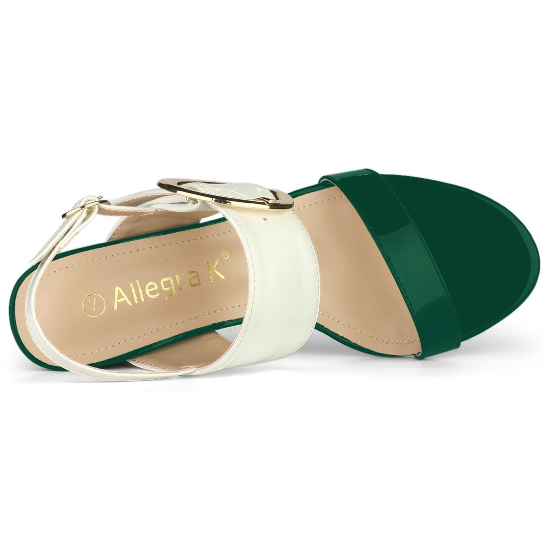 DARING DIVA Women's Slingback Block Heel Sandals with Buckle Decor Green White 9