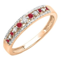 Dazzlingrock Collection 14K Round Ruby & White Diamond Ladies Anniversary Wedding Band Ring, Rose Gold, Size 7