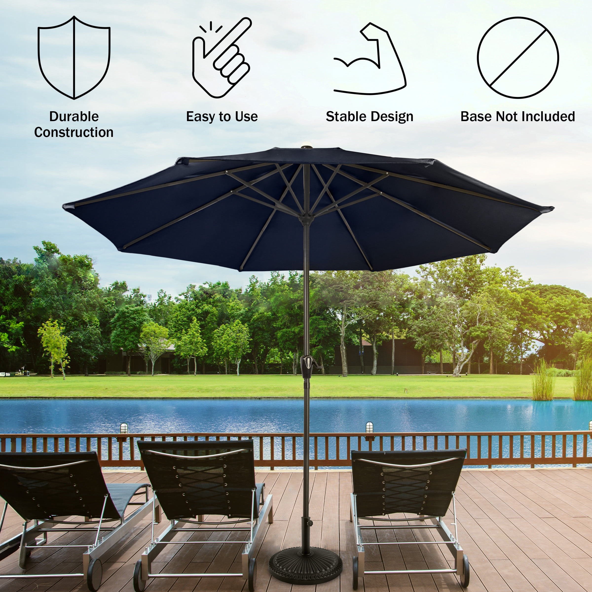 Pure Garden 9FT Outdoor Vented Patio Umbrella with Easy Crank (Navy)