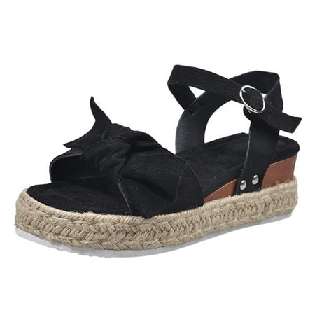 

YanHoo Clearance Open Toe Buckle Ankle Strap Espadrilles Flatform Wedge Casual Sandal