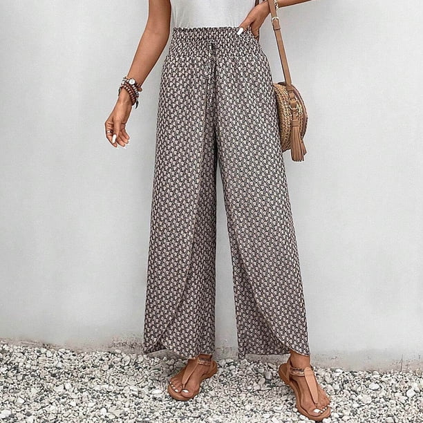 WILLBEST Pantalones Casuales de Mujer, Culotte de Pierna Ancha con Diseño Floral y Abertura Lateral para Un Uso Diario Cómodo. Chica