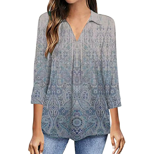 RKSTN Chemisiers Décontractés Boho à Imprimé Floral pour Femmes, Col en V, Manches Longues, Automne, Hauts à Imprimé Floral, Blouses Amples, Chemises