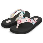 Floopi Flip Flops for Women, Floral Sandals, Casual Flat Yoga Mat Thong Womens Sandals, Ladies Beach Sandals with Indoor & Outdoor Anti-Skid Soles.