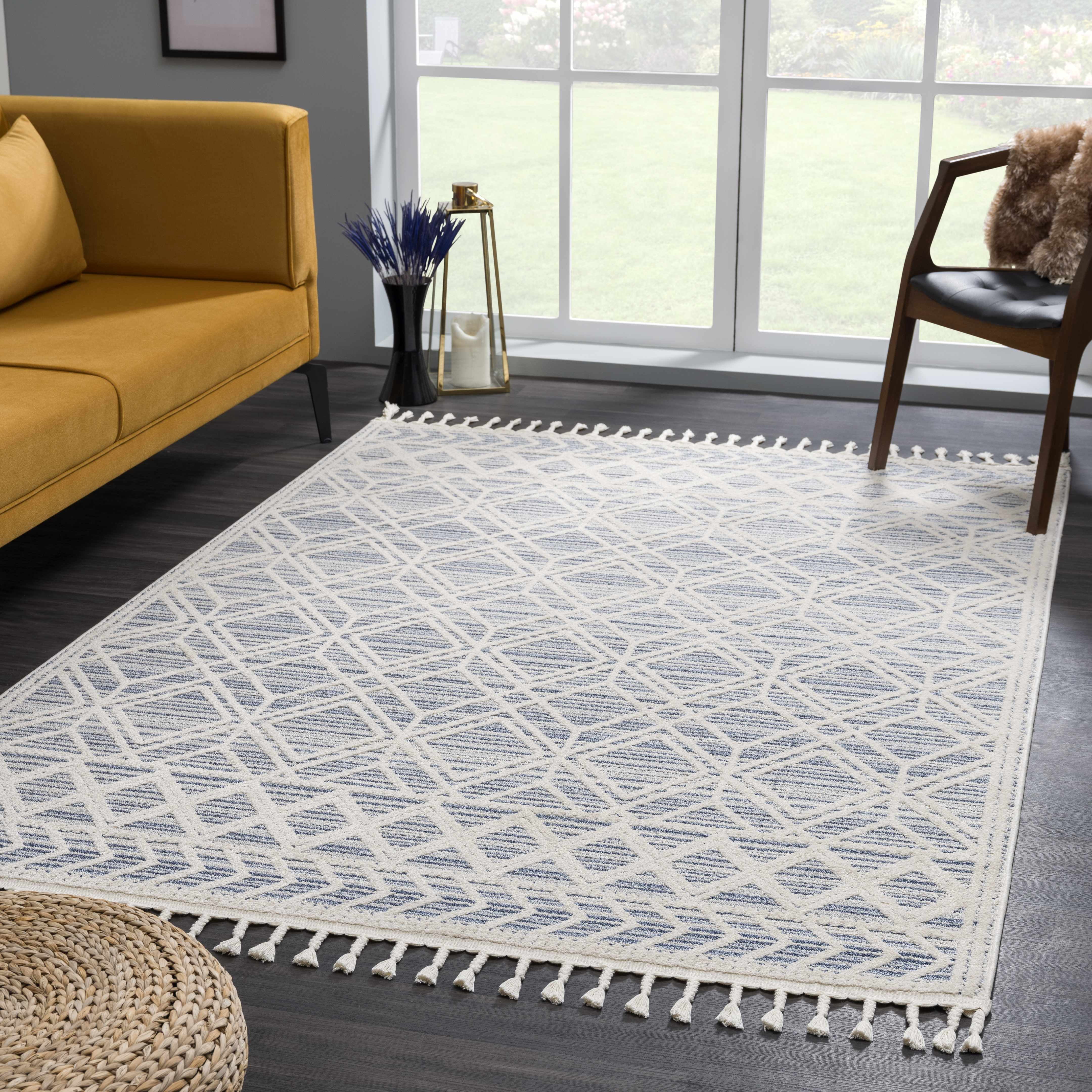 BoutiqueRugs Magnolia Contemporary, Transitional Area Rug - Light Blue, Navy, Medium Gray - 8'10" x 12'