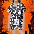 thumbnail image 2 of JIAYUE Kids Pajamas For Girls Casual Halloween Pattern Printed With Notched Collar Short Sleeve Tops And Shorts For Home Wear Cozy For Lightweight And Breathable Comfort Sleepwear,6-7 Years, 2 of 4