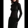 thumbnail image 2 of Top de Larga Ajustado de de Color Liso con Cuello Alto para Mujer, Camisa Transparente. Negro S, 2 of 7