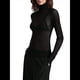 thumbnail image 2 of Top de Larga Ajustado de de Color Liso con Cuello Alto para Mujer, Camisa Transparente. Negro S, 2 of 7