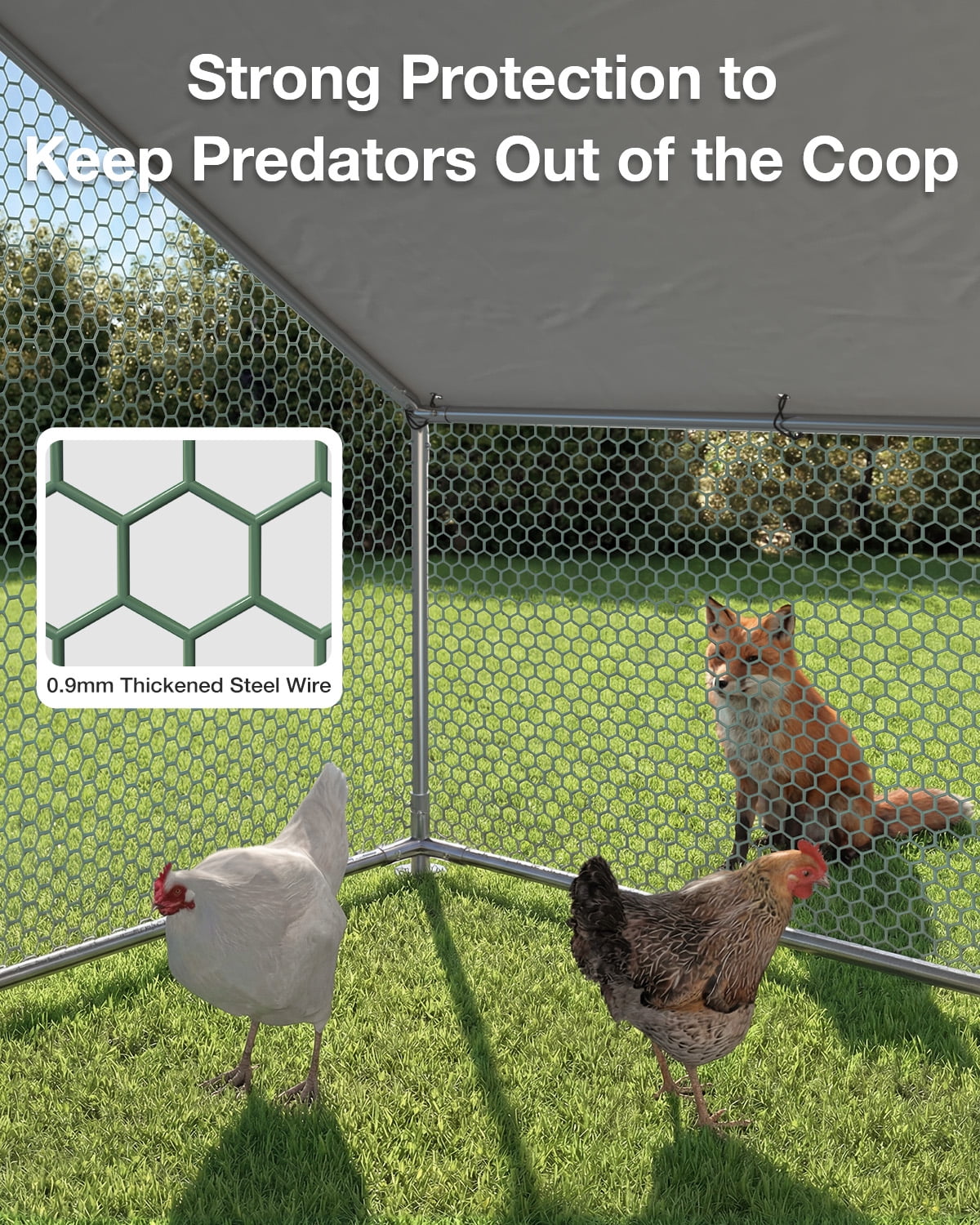YODOLLA Outdoor Chicken Playpen 19' x 9' x 6.5' Walk-in Metal Hen Cage with Waterproof Cover Chicken Coop Enclosure