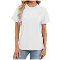 thumbnail image 1 of Timegard Hauts pour Femmes Manches Courtes Col Rond Couleur Unie Blouse Confortable Tee Décontracté Mode Été, 1 of 7