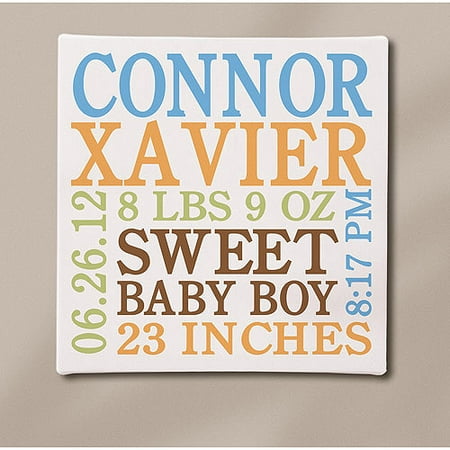 Personalized Baby Info Canvas, Blue, 11" x 11"