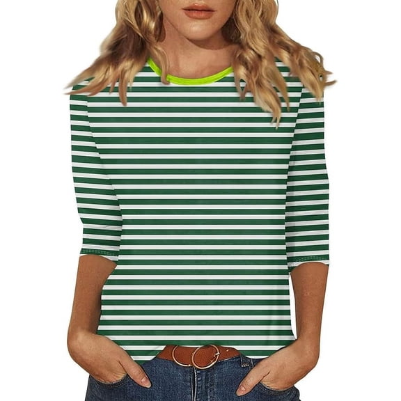 3/4 length sleeve womens tops Summer Trendy Dressy Casual T-Shirt Round Neck Cute Tunic Tops Basic Tees Blouses Fall Fashion Clothes