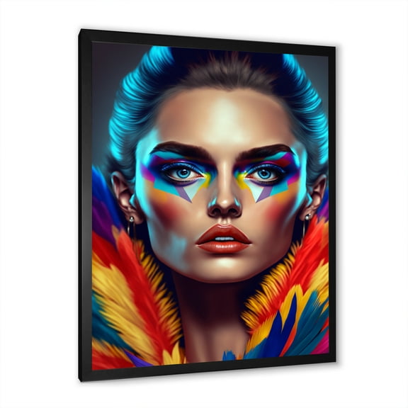 Designart Colorful Sensual Woman In Fur Coat III Framed Wall Art