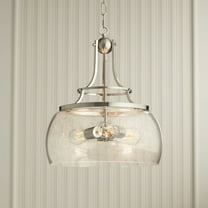 Franklin Iron Works Charleston Satin Nickel Pendant Chandelier 16" Wide Modern Seeded Clear Glass 3-Light LED Fixture for Dining Room Kitchen Island