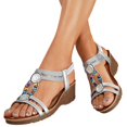 thumbnail image 5 of XFeng Bohemian Wedge Sandals for Women Colorful Rhinestone T-Strap Platform Shoes Anti- Elastic Ankle Strap Summer Daily Fashion Sandals, 5 of 6