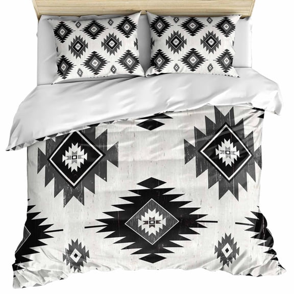 Black Aztec Bedding 3 Piece Duvet Cover Set Queen Size, Ethnic Southwest Boho Farmhouse Aesthetic Soft Microfiber Comforter Cover with Zipper Closure & Pillowcases, FadeResistant Quilt Cover
