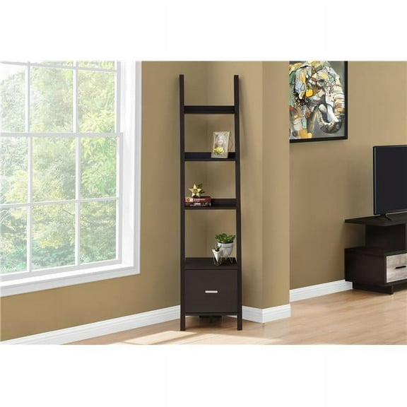BOOKCASE - 69"H / CAPPUCCINO CORNER ETAGERE W/ DRAWER