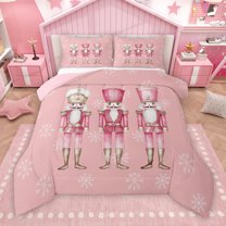 Manfei Girly Pink Nutcracker Queen Comforter Set for Kids, Winter Christmas Snowflake Bedding Sets, Happy Holiday Reversible Bedding Comforter Set, Luxury Bedroom Decor, 3pcs
