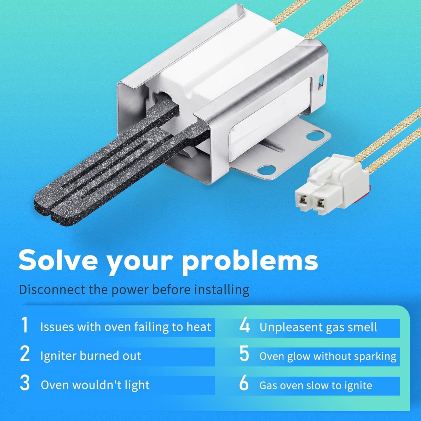 GUYUTING 120V Range Oven Ignitor OEM EA3535362 MEE61841403 With 2 Nut Connectors For LG LDG3015ST LRG3091ST Range