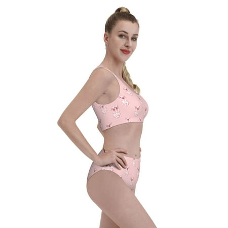 Goofa Pig Polka Dot Pattern High Waisted Bikini Set - Two Piece Swimsuit for Women  Summer Bathing Suit Trendy Swimwear-Large