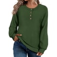 thumbnail image 2 of Women's Loose-Fitting Solid-Color Button-Up Long-Sleeved Round-Neck Pullover Knit Sweater Top for Fall Winter Button Front Style,Army Green,L, 2 of 6