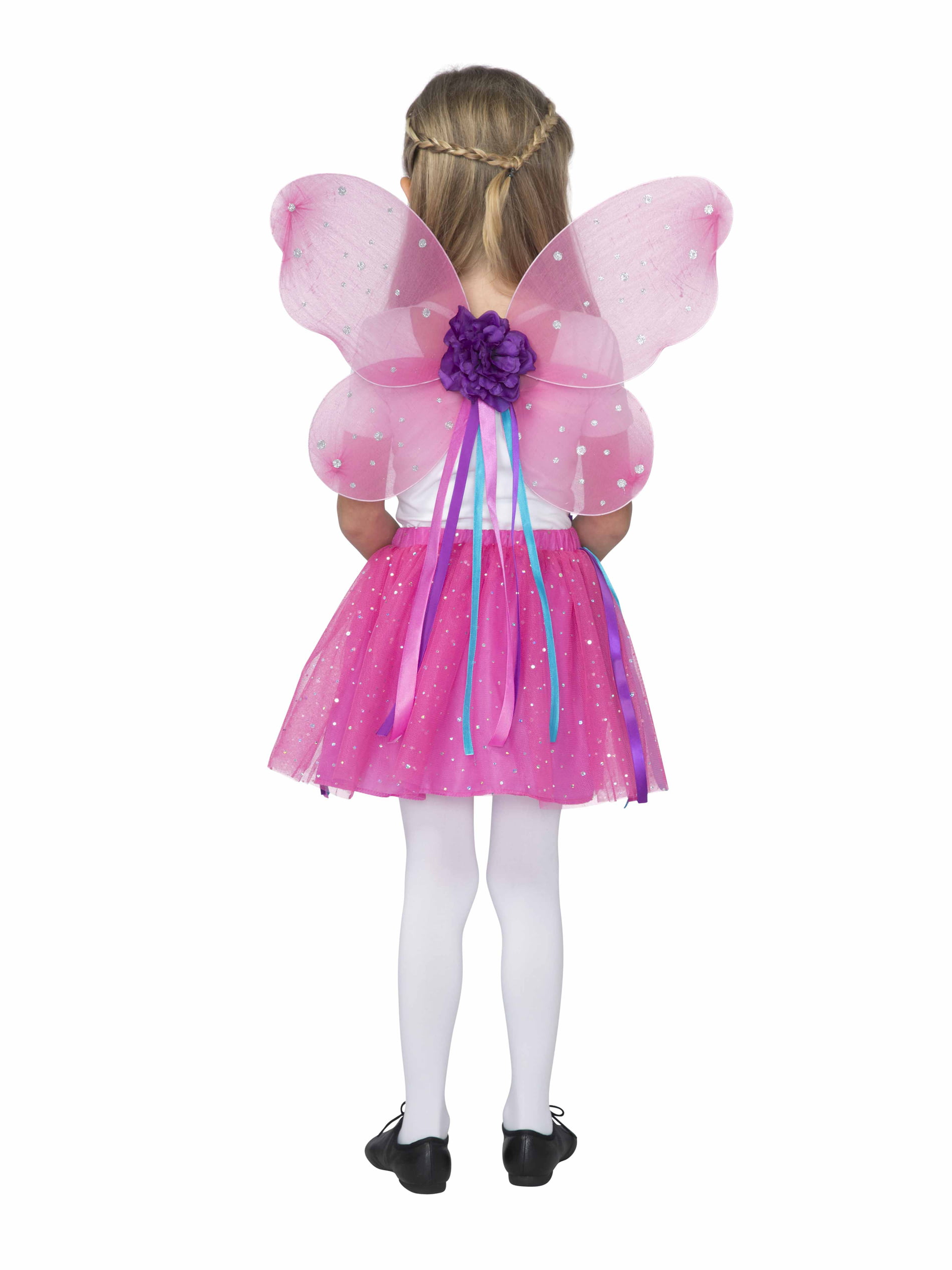 Girls Toddler Amethyst Purple Fairy Costume Dress Up Set Wings Wand Head Dress 