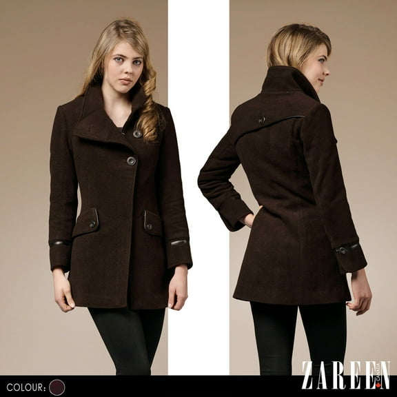 Zareen Wool Blend Coat with Three Buttons-Brown-M