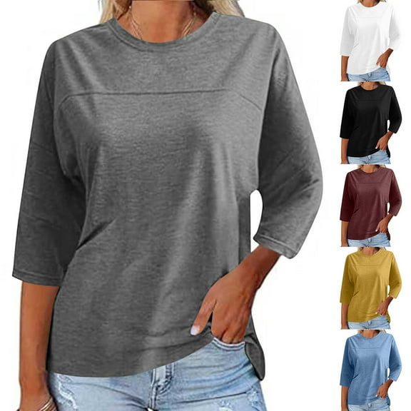 Aboser Womens Workout Tops 3/4 Sleeve Casual T-Shirt Solid Color Crewneck Shirts for Women Y2k Clothes Moisture Wicking Tshirts Loose Fit Basic Tees