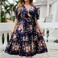 thumbnail image 4 of Aloohaidyvio 2024 Summer Plus Size Dresses,Women V Neck Casual Loose Bohemian Floral Dresses Short Sleeve Summer Beach Tummy Midi Dresses 4XL, 4 of 6