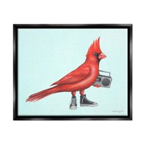 Stupell Industries Cardinal Bird Black Sneakers Retro Boombox Illustration Graphic Art Jet Black Floating Framed Canvas Print Wall Art, Design by Amelie Legault
