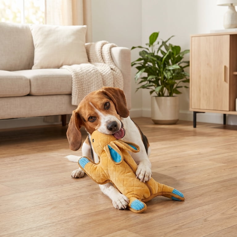 Vibrant Life Brown Bunny Plush Dog Toy with Squeaker, Chew Level 4
