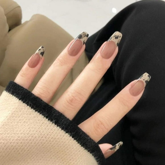 Coffin Press on Nails-Long Fake Nails Art Full Cover Pink False Nails Tips LOVE Style Design Nails for Women and Girls 24Pcs