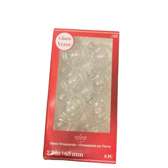 Ashland Christmas Shiny Clear Glass Ornaments 2.5in 8PC
