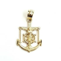 New 14k yellow Gold tiny Jesus anchor and wheel Pendant fine gift jewelry 0.7g